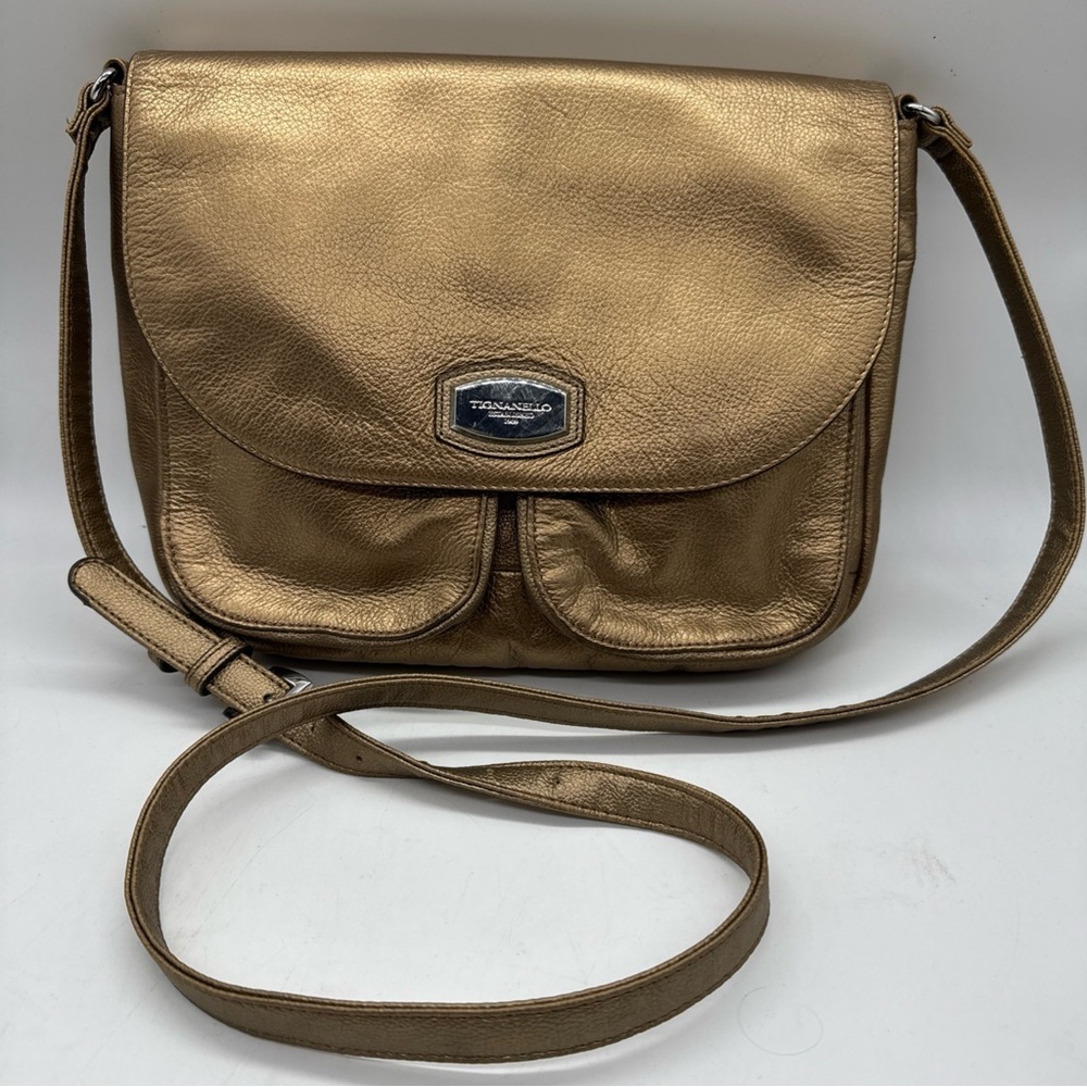 Tignanello Gold Leather Satchel Shoulder Bag